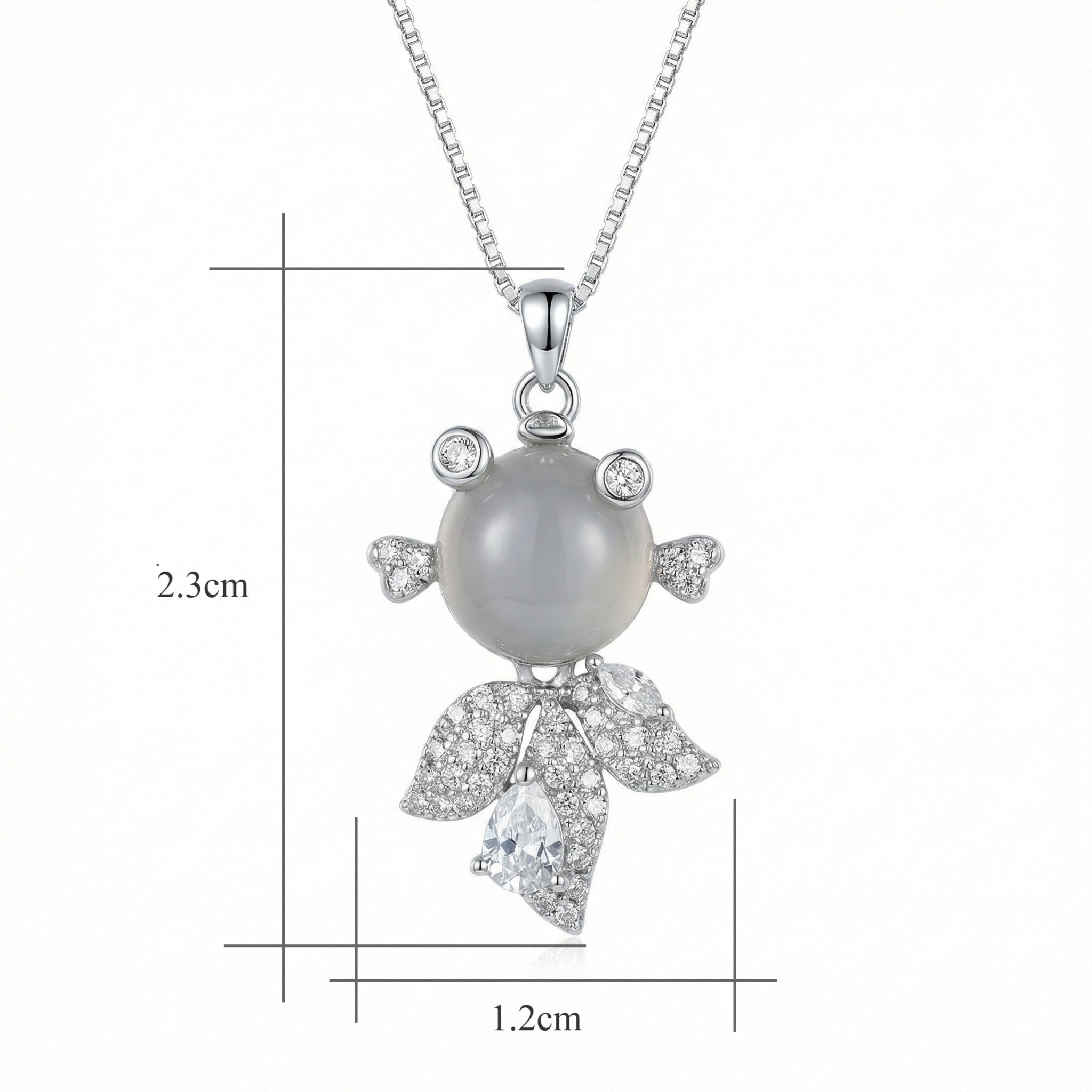 925 Sterling Silver Elegant Silver Fancy Fish Necklace with Grey Moonstone and Sparkling Crystal Accents