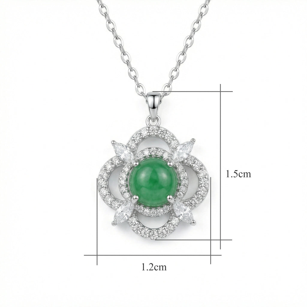 925 Sterling Silver Exquisite Sterling Silver Green Jade Pendant Necklace with Sparkling Marquise and Round Accents