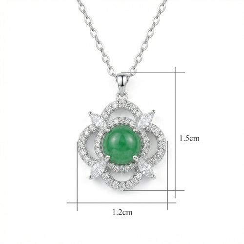 925 Sterling Silver Exquisite Sterling Silver Green Jade Pendant Necklace with Sparkling Marquise and Round Accents